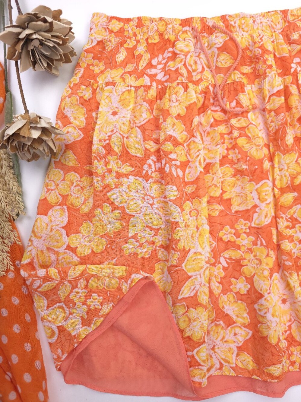Jones New York Orange Floral Rayon Circle Skirt M petite